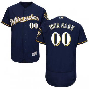 Men's Milwaukee Brewers Majestic Alternate Road Navy Flex Base Collection Custom Jersey