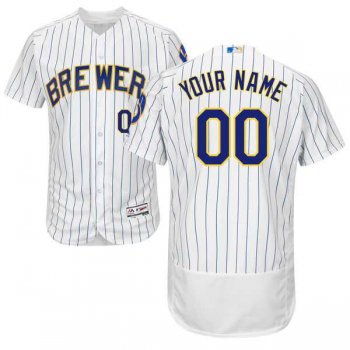 Men's Milwaukee Brewers Majestic Alternate White Royal Flex Base Collection Custom Jersey