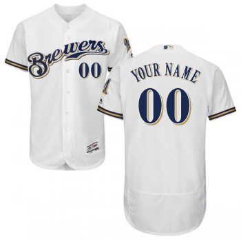 Men's Milwaukee Brewers Majestic Home White Flex Base Collection Custom Jersey