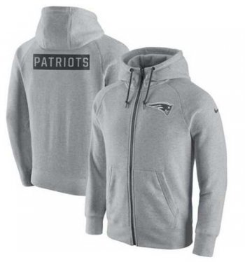 Men's New England Patriots Nike Ash Gridiron Gray 2.0 Full-Zip Hoodie