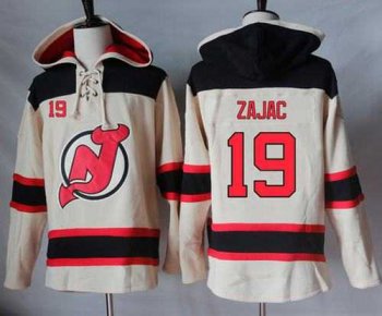 Men's New Jersey Devils #19 Travis Zajac Cream Sawyer Hooded Sweatshirt Stitched NHL Jersey