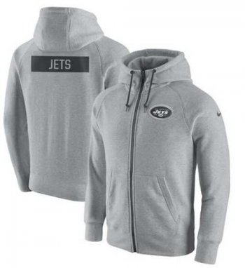 Men's New York Jets Nike Ash Gridiron Gray 2.0 Full-Zip Hoodie