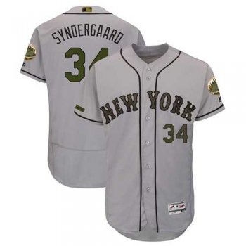 Men's New York Mets #34 Noah Syndergaard Grey Flexbase Authentic Collection 2018 Memorial Day Stitched MLB Jersey