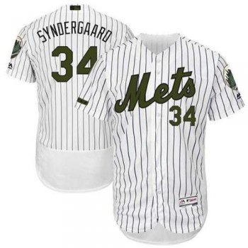 Men's New York Mets #34 Noah Syndergaard White(Blue Strip) Flexbase Authentic Collection Memorial Day Stitched MLB Jersey