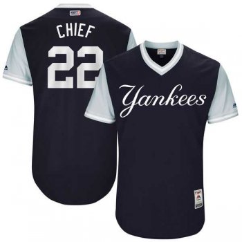 Men's New York Yankees #22 Jacoby Ellsbury Chief Majestic Navy 2017 Little League World Series Players Weekend Jersey