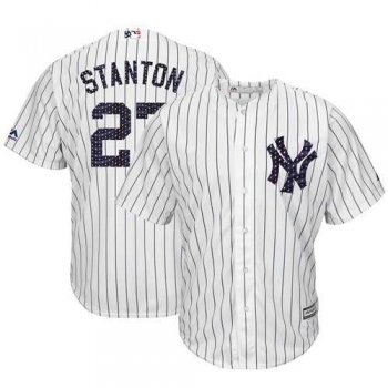 Men's New York Yankees #27 Giancarlo Stanton White Strip New Cool Base 2018 Stars & Stripes Stitched MLB