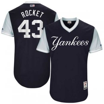 Men's New York Yankees #43 Adam Warren Rocket Majestic Navy 2017 Little League World Series Players Weekend Jersey