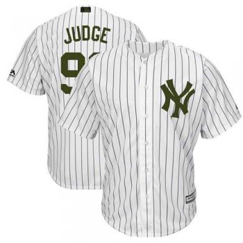 Men's New York Yankees #99 Aaron Judge White Strip New Cool Base 2018 Memorial Day Stitched MLB Jersey