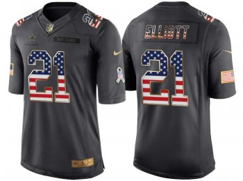 Men's Nike Dallas Cowboys #21 Ezekiel Elliott Anthracite Stitched NFL Limited Salute to Service USA Flag Fashion Jersey