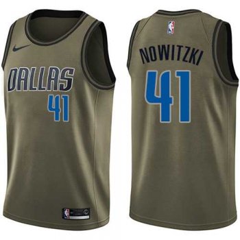 Men's Nike Dallas Mavericks #41 Dirk Nowitzki Green Salute to Service NBA Swingman Jersey