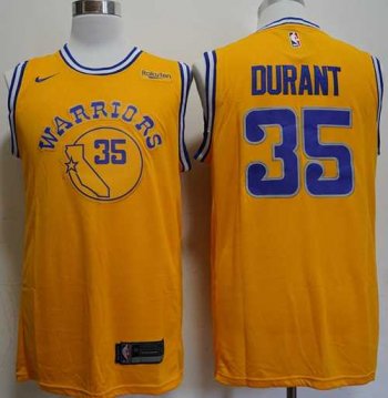 Men's Nike Golden State Warriors #35 Kevin Durant Gold Throwback NBA Swingman Hardwood Classics Jersey