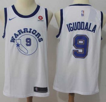 Men's Nike Golden State Warriors #9 Andre Iguodala White Throwback NBA Swingman Hardwood Classics Jersey