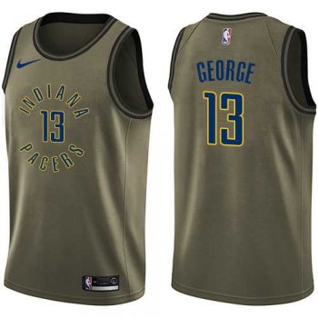 Men's Nike Indiana Pacers #13 Paul George Green Salute to Service NBA Swingman Jersey