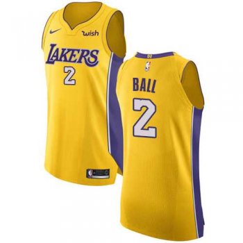 Men's Nike Los Angeles Lakers #2 Lonzo Ball Gold NBA Authentic Icon Edition Jersey