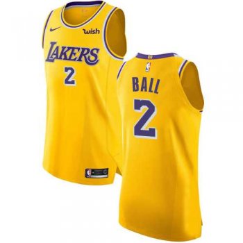 Men's Nike Los Angeles Lakers #2 Lonzo Ball Gold NBA Authentic Icon Edition Jersey