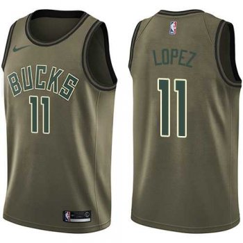 Men's Nike Milwaukee Bucks #11 Brook Lopez Green Salute to Service NBA Swingman Jersey