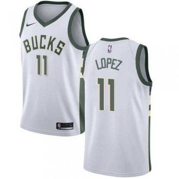 Men's Nike Milwaukee Bucks #11 Brook Lopez White NBA Swingman Association Edition Jersey