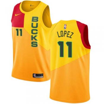 Men's Nike Milwaukee Bucks #11 Brook Lopez Yellow NBA Swingman City Edition 2018-19 Jersey