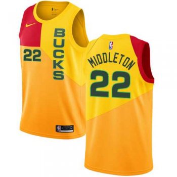 Men's Nike Milwaukee Bucks #22 Khris Middleton Yellow NBA Swingman City Edition 2018-19 Jersey