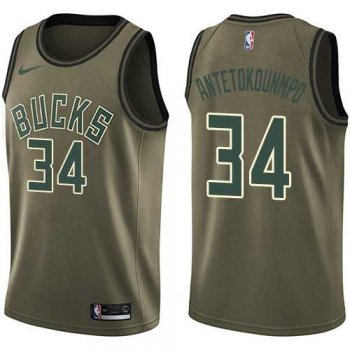 Men's Nike Milwaukee Bucks #34 Giannis Antetokounmpo Green Salute to Service NBA Swingman Jersey