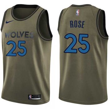 Men's Nike Minnesota Timberwolves #25 Derrick Rose Green Salute to Service NBA Swingman Jersey