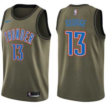 Men's Nike Oklahoma City Thunder #13 Paul George Green Salute to Service NBA Swingman Jersey