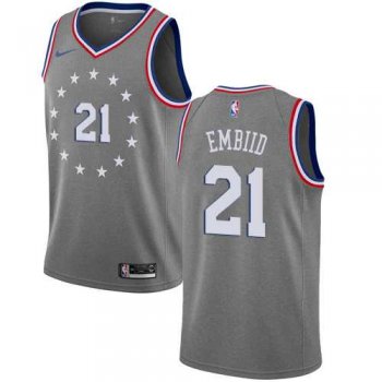 Men's Nike Philadelphia 76ers #21 Joel Embiid Gray NBA Swingman City Edition 2018-19 Jersey