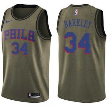 Men's Nike Philadelphia 76ers #34 Charles Barkley Green Salute to Service NBA Swingman Jersey