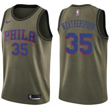 Men's Nike Philadelphia 76ers #35 Clarence Weatherspoon Green Salute to Service NBA Swingman Jersey