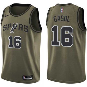 Men's Nike San Antonio Spurs #16 Pau Gasol Green Salute to Service NBA Swingman Jersey