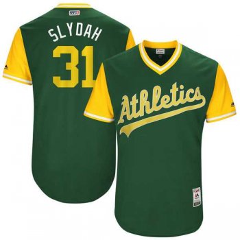 Men's Oakland Athletics #31 Liam Hendriks Slydah Majestic Green 2017 Little League World Series Players Weekend Jersey