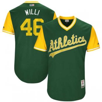 Men's Oakland Athletics #46 Santiago Casilla Willi Majestic Green 2017 Little League World Series Players Weekend Jersey