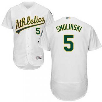 Men's Oakland Athletics #5 Jake Smolinski White Flexbase Authentic Collection Stitched MLB Jersey