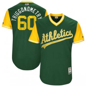 Men's Oakland Athletics #60 Andrew Triggs Triggonometry Majestic Green 2017 Little League World Series Players Weekend Jersey