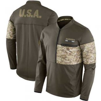 Men's Oakland Raiders Nike Olive Salute to Service Sideline Hybrid Half-Zip Pullover Jacket