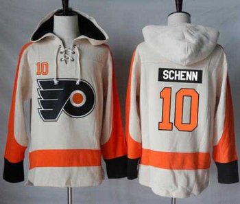 Men's Philadelphia Flyers #10 Brayden Schenn Cream Sawyer Hooded Sweatshirt Stitched NHL Jersey