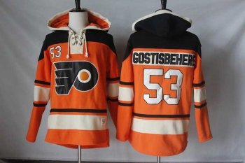 Men's Philadelphia Flyers #53 Shayne Gostisbehere Orange Sawyer Hooded Sweatshirt Stitched NHL Jersey