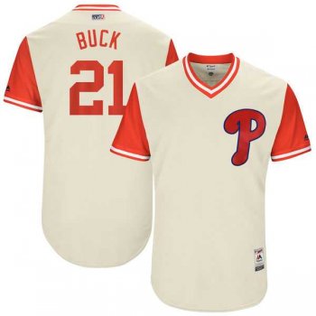 Men's Philadelphia Phillies #21 Clay Buchholz Buck Majestic Tan 2017 Little League World Series Players Weekend Jersey