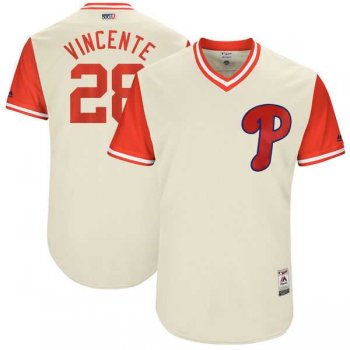 Men's Philadelphia Phillies #28 Vince Velasquez Vincente Majestic Tan 2017 Little League World Series Players Weekend Jersey