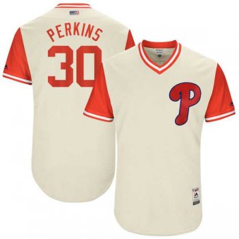 Men's Philadelphia Phillies #30 Cameron Perkins Perkins Majestic Tan 2017 Little League World Series Players Weekend Jersey