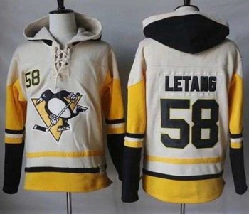 Men's Pittsburgh Penguins #58 Kris Letang Cream Gold Sawyer Hooded Sweatshirt Stitched NHL Jersey