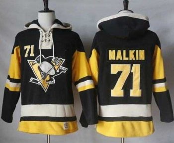 Men's Pittsburgh Penguins #71 Evgeni Malkin Black Alternate Sawyer Hooded Sweatshirt Stitched NHL Jersey