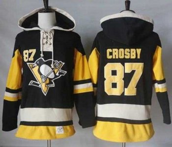 Men's Pittsburgh Penguins #87 Sidney Crosby Black Alternate Sawyer Hooded Sweatshirt Stitched NHL Jersey