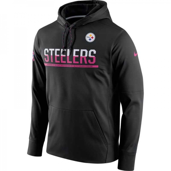 Men's Pittsburgh Steelers Black Breast Cancer Awareness Circuit Performance Pullover Hoodie