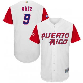 Men's Puerto Rico Baseball #9 Javier Baez Majestic White 2017 World Baseball Classic Authentic Jersey