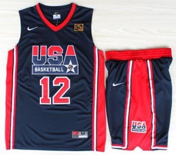 USA Basketball 1992 Olympic Dream Team Blue Jerseys & Shorts Suits 12# John Stockton Cheap