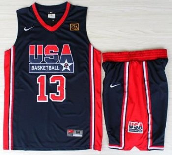 USA Basketball 1992 Olympic Dream Team Blue Jerseys & Shorts Suits 13# Chris Mullin Cheap