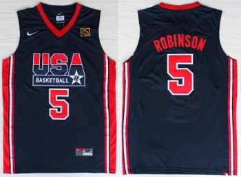 USA Basketball 1992 Olympic Dream Team Blue Jerseys 5# David Robinson Cheap