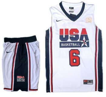 USA Basketball Retro 1992 Olympic Dream Team White Jersey & Shorts Suit #6 LeBron James Cheap