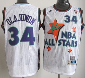 Houston Rockets 34 OLAJUWON Swingman White 1995 All Star Throwback NBA Jersey Cheap